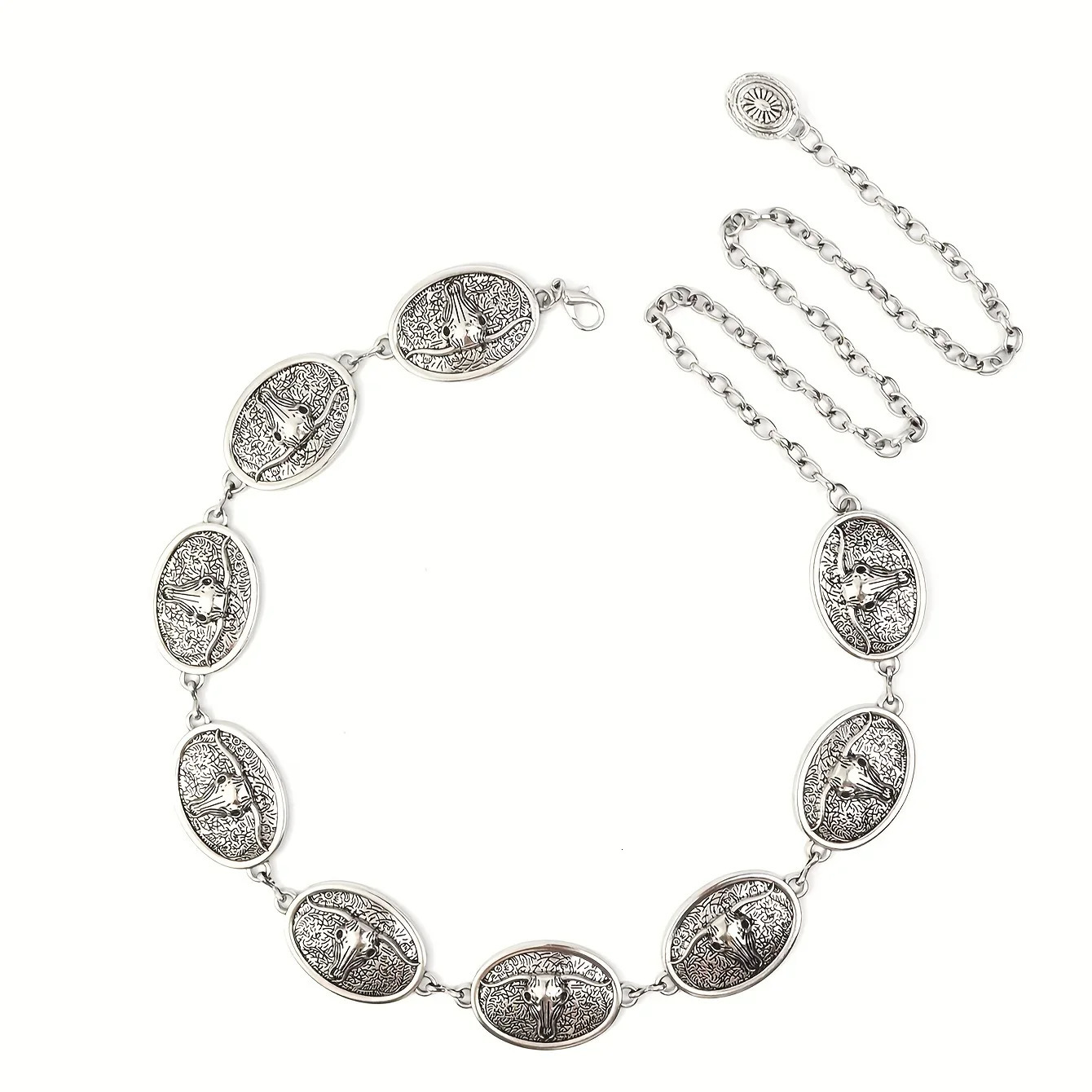 Metal Waist Chain Belt for Women Western Cowgirl Adjustable Concho Silver 250722