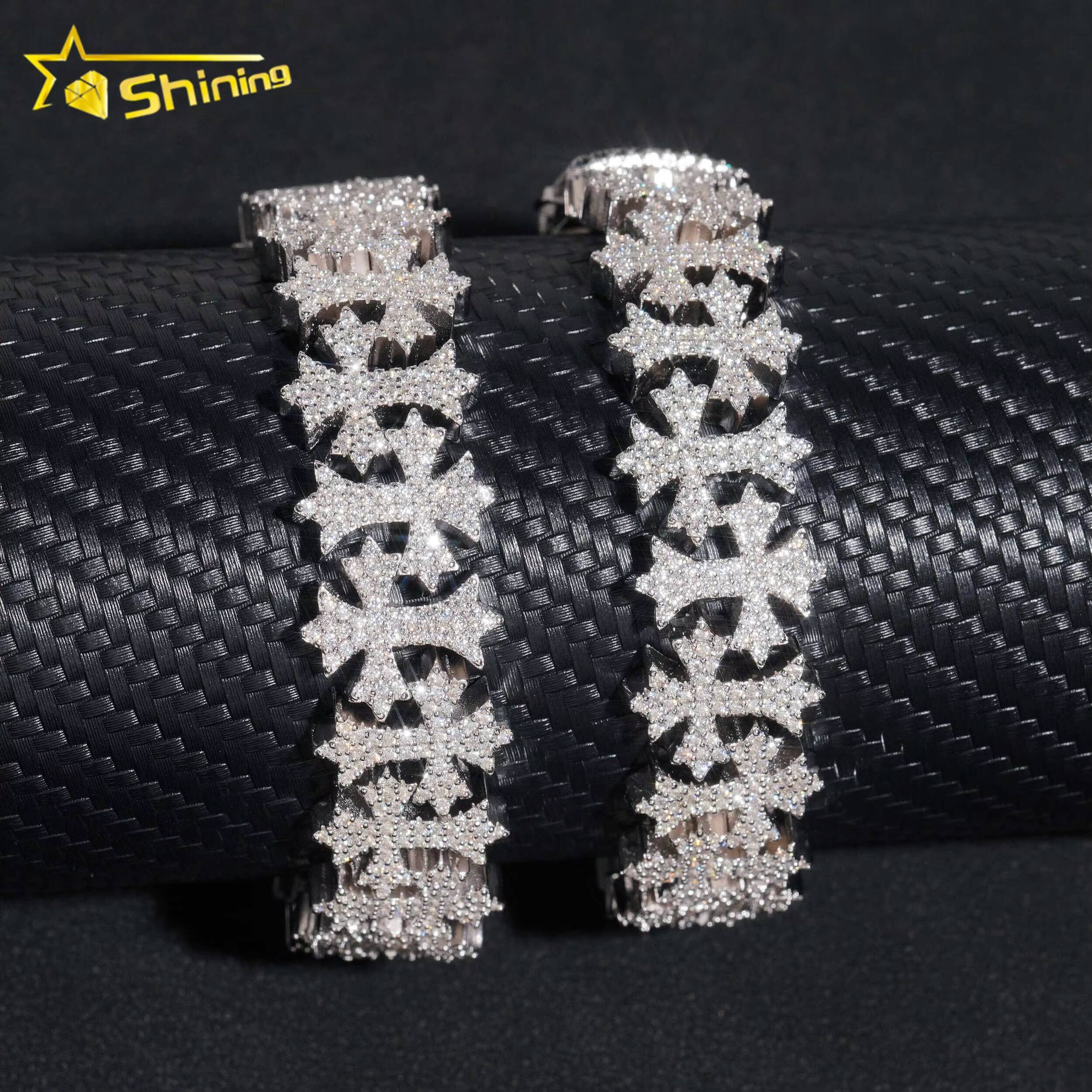 Pass Diamond Tester New Design 925 Sterling Silver 16MM Cross VVS Moissanite Cuban Link Chain Bracelet