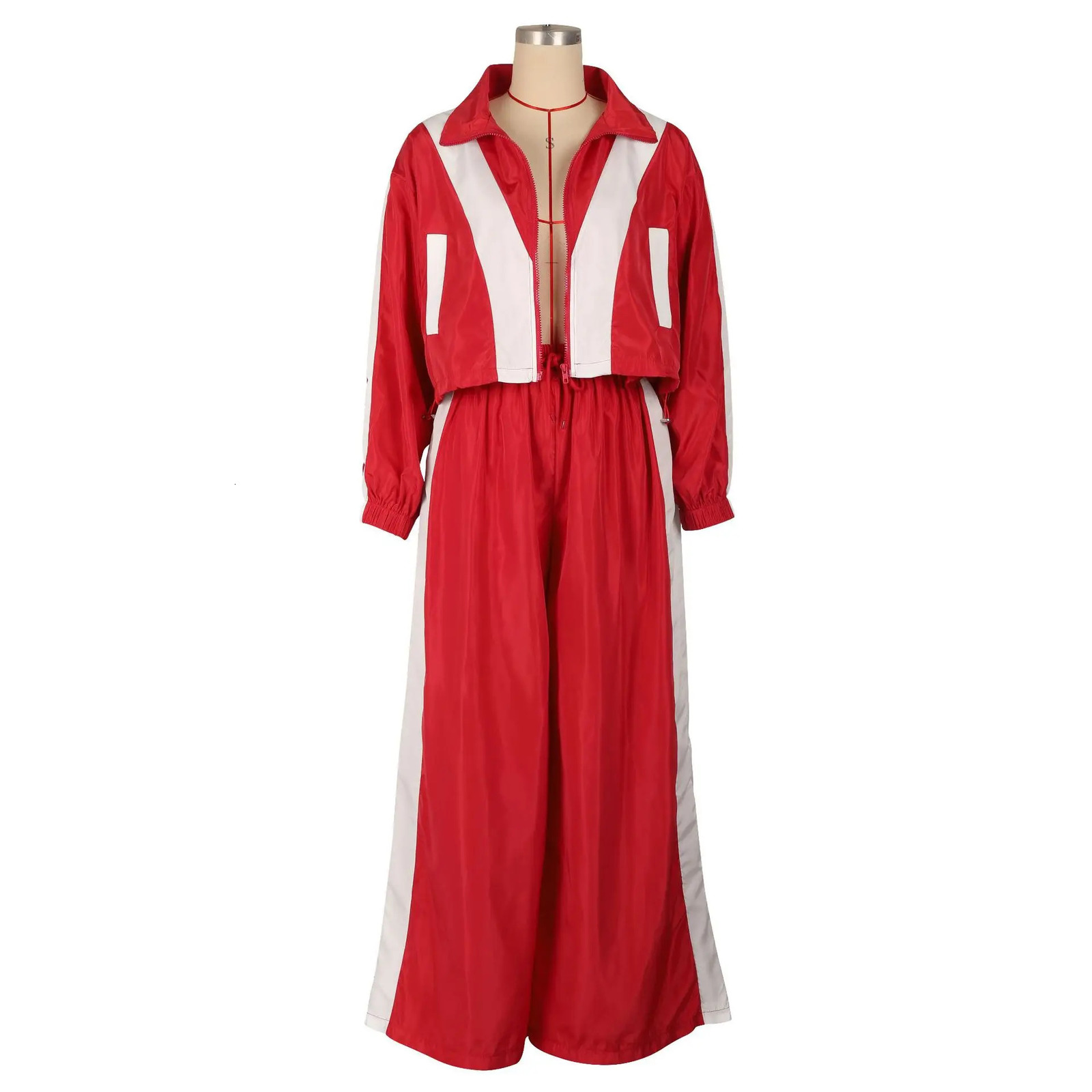 INS Two-Piece Set Outfit Tracksuit CM.YAYA Active Patchwork Womens Set with Zipper Sweatshirt Jacket and Wide Leg Pants 250723