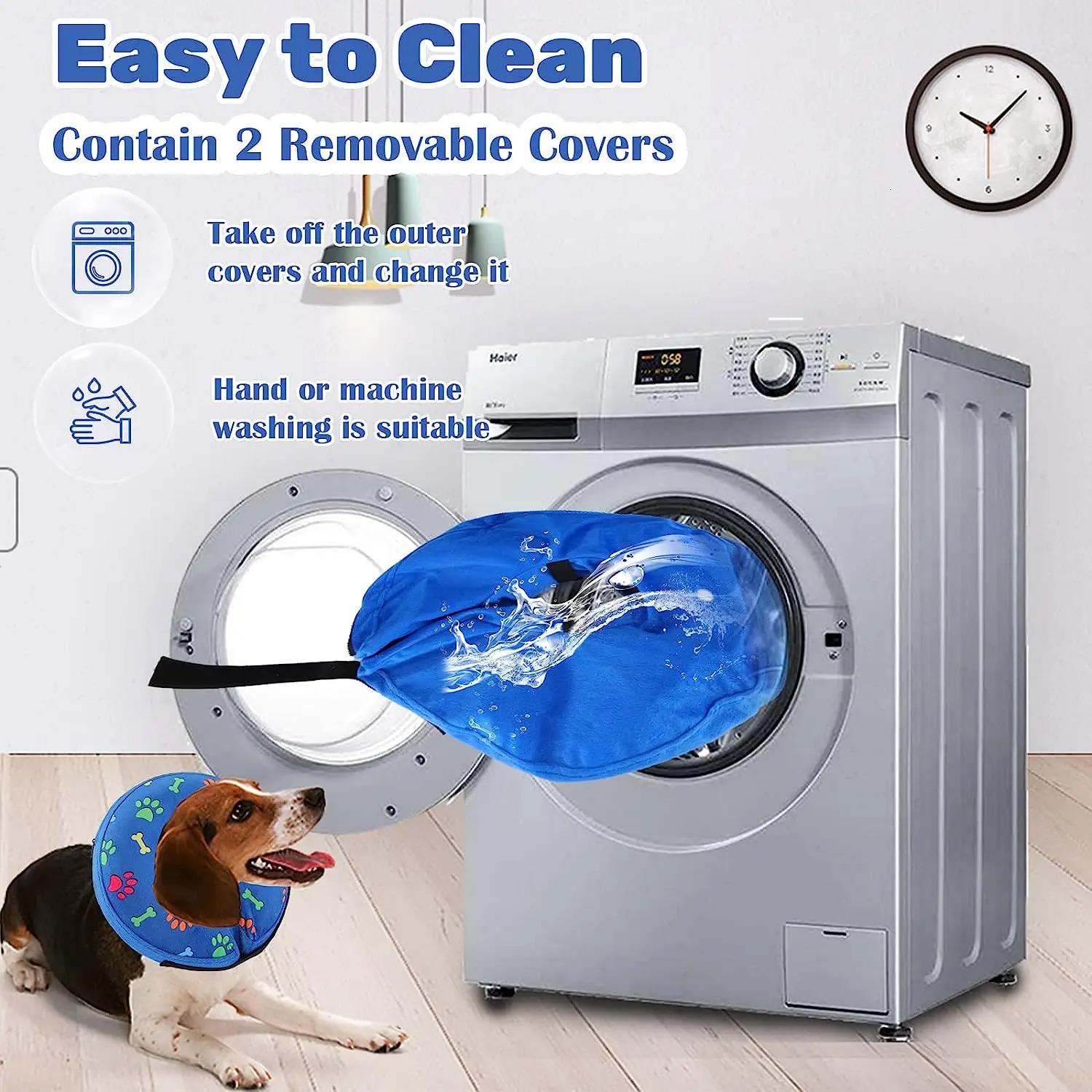 Dog Inflatable Cone Collar Adjustable Washable Pet Recovery Cone After Surgery Protective Collar for Large Medium Small Dogs Cat 250716