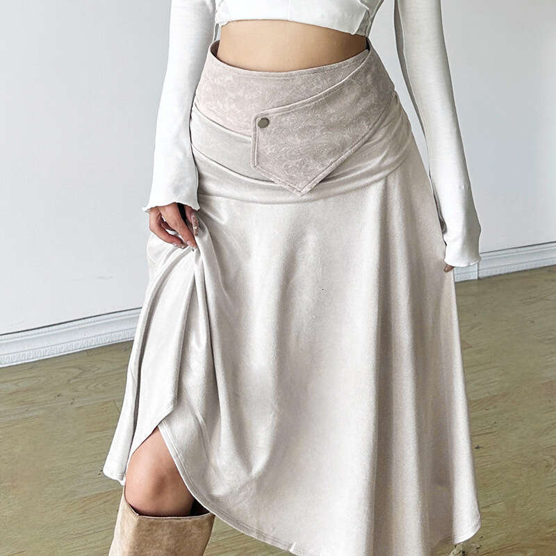 2024 Autumn New Women's Fashion Solid Color Loose Street Style High Waist Irregular Skirt 723