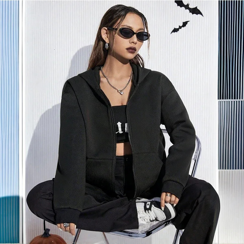 2025 Womens Hoodies High Quality Pure Color Zipup Hooded Sweatshirts Autumn Female Urban Casual Fashion Warm Jackets 250725