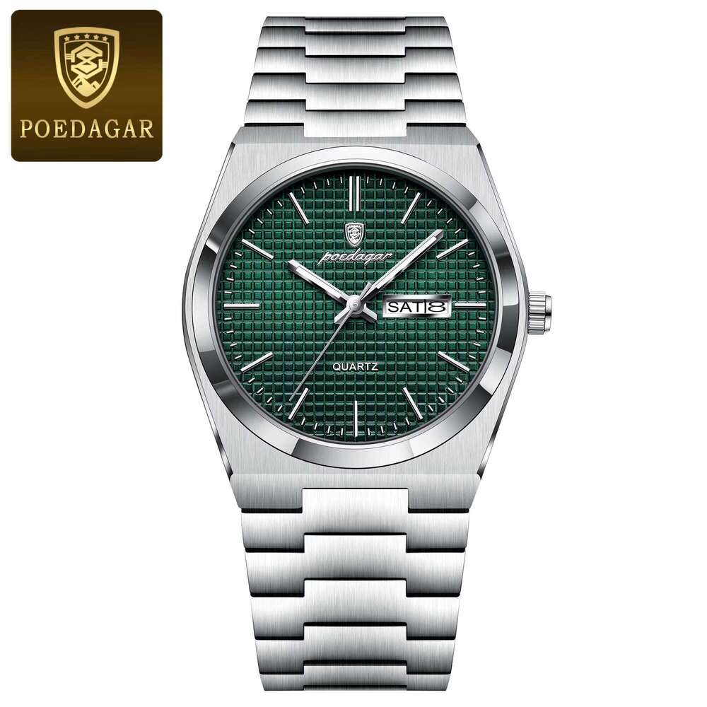 DHwatches POEDAGAR 821 Business Wristwatch Waterproof Stainless Steel Watch Luminous Date Week Fashion Men's Quartz Watches Reloj