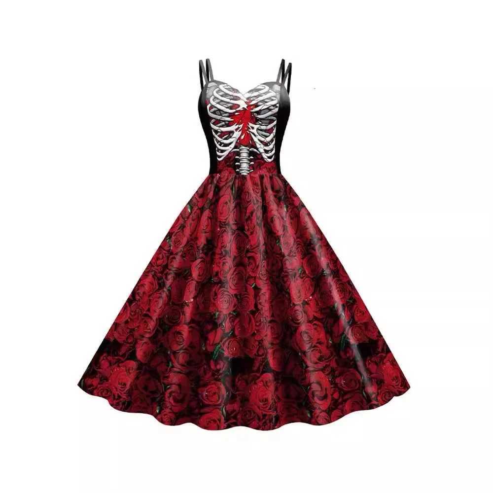 Halloween Cosplay dark Black Rose Skull Dress Women Costume Sleeveless Vintage Par Dresses Skull Witch Scary Girls Clothings Z250725