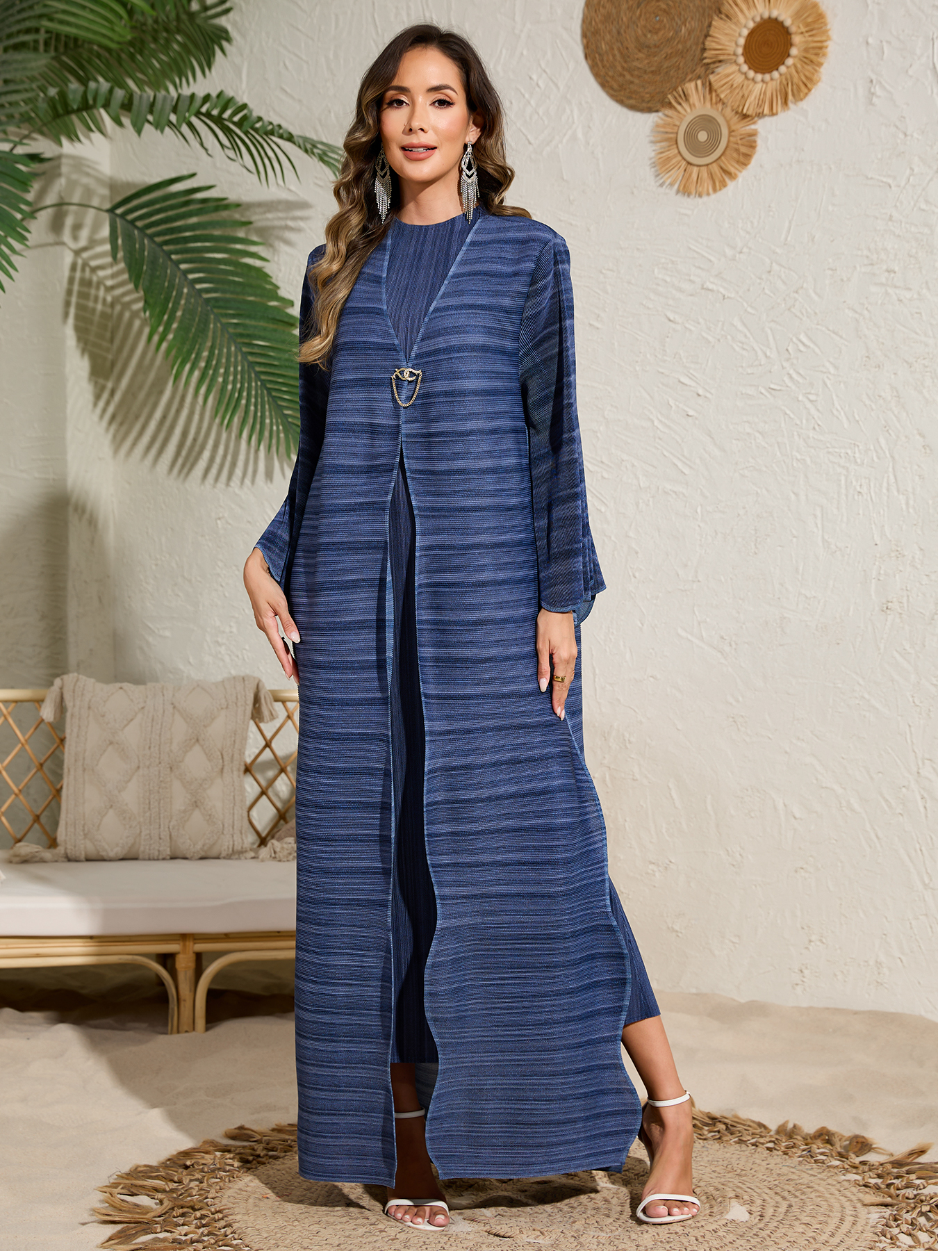 Ethnic Clothing Two-piece long dress set A two-piece elegant, loose, pleated long dress in Arabian style for ladies NZ015