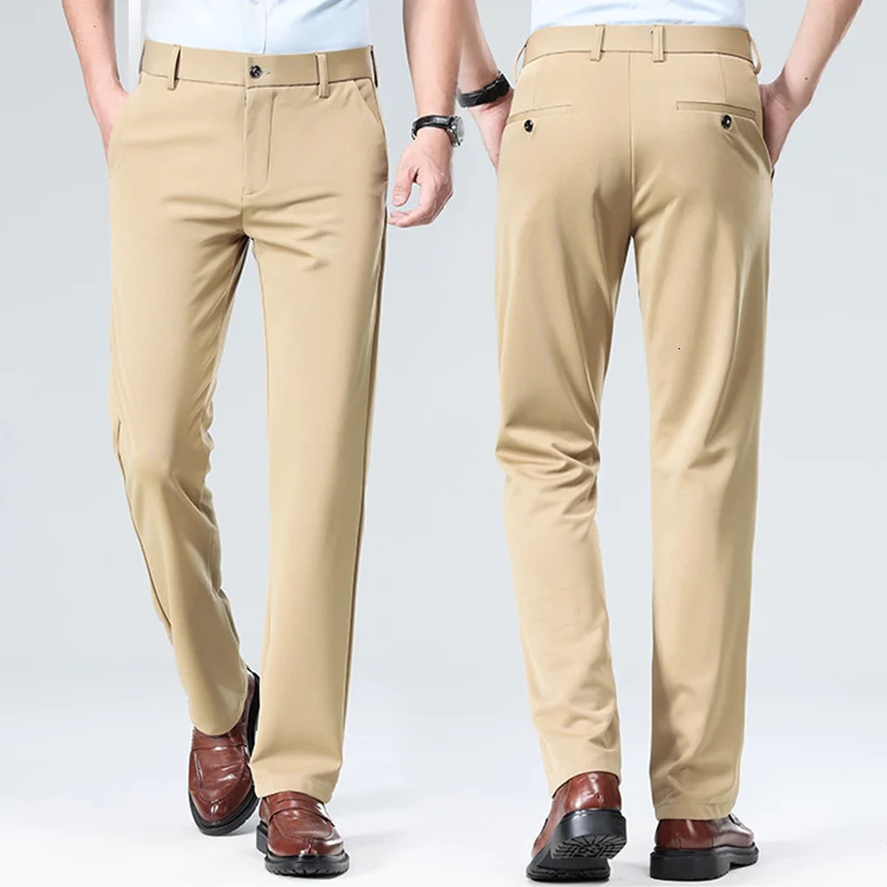 2942 Mens Summer Thin Fashion Business Casual Suit Pants Long Elastic Straight Sleeve Formal Plus Size y250725