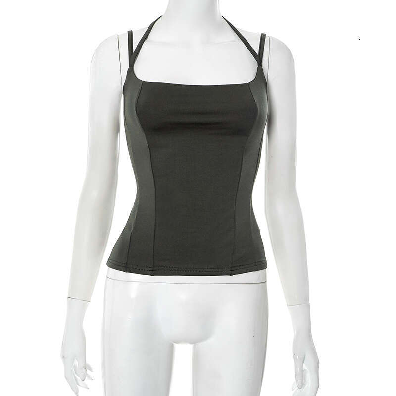 Y25tp062 Women's Spring Summer New Slim Off-Shoulder Double Strap Ripped Vest Top B5