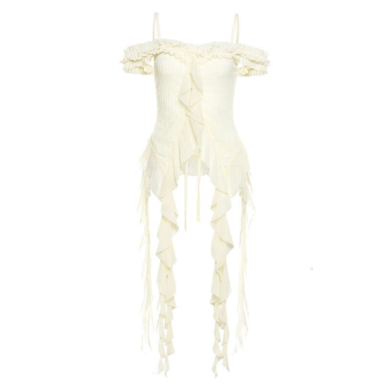 2025 Summer New Solid Color Street Fashion Irregular Ribbon Slim Fit Elegant Versatile Women's Top b63