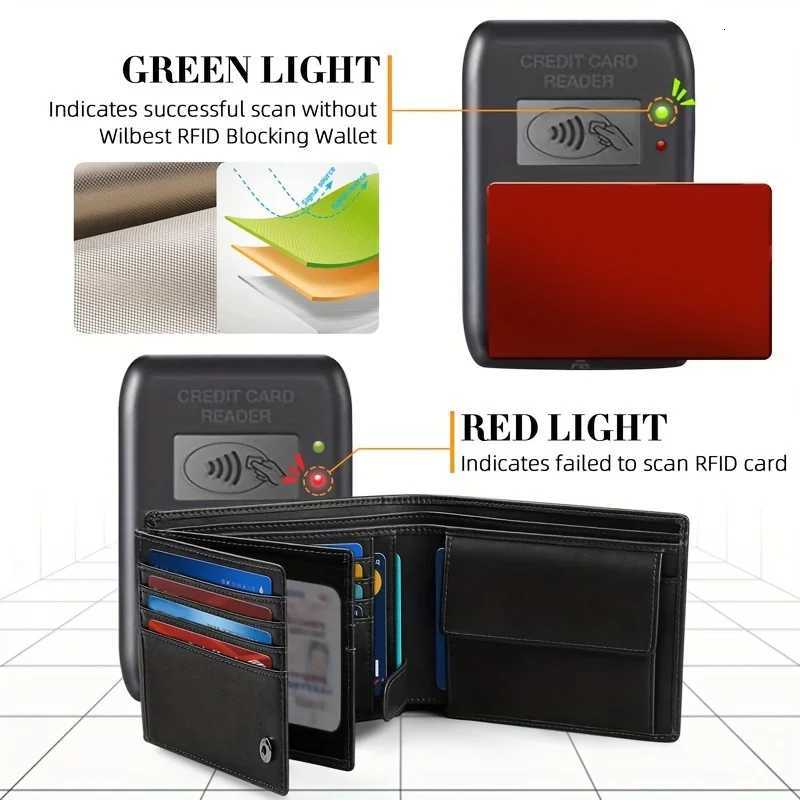 YATBEST Mens Wallet RFID Anti-Theft Brush Loose Leaf Three Fold Wallet Large Capacity With Zero Money Bag Bag Z250725
