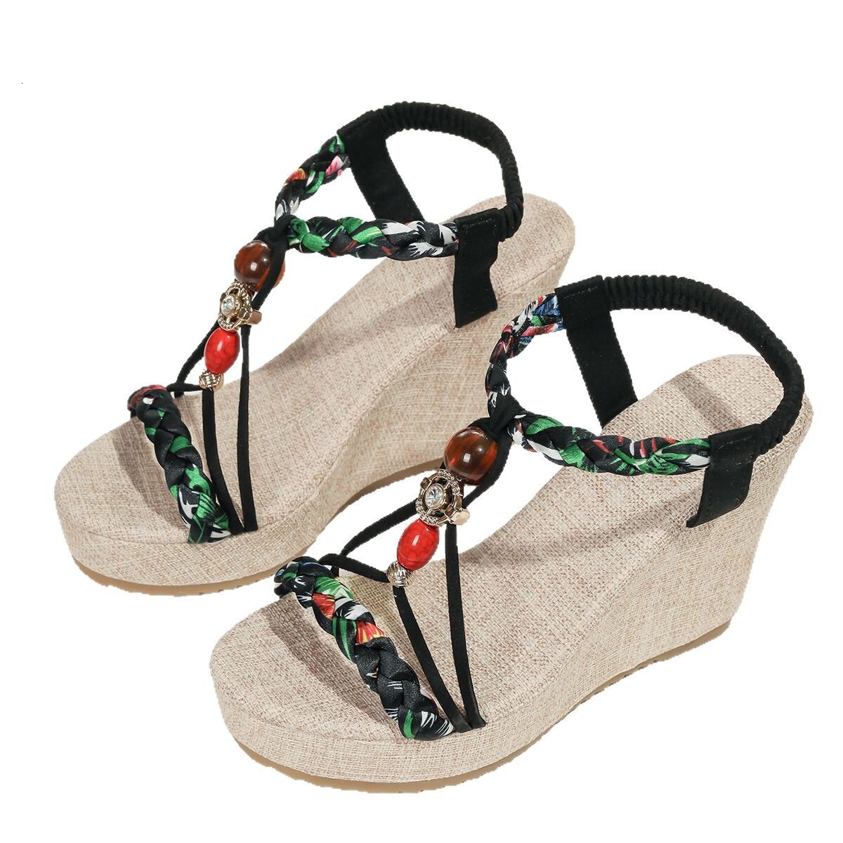 Ddmysports Plus Size Bohemian Wedge Spring And Autumn Peep Toe Beach Sandals For Women Outdoor Shoes