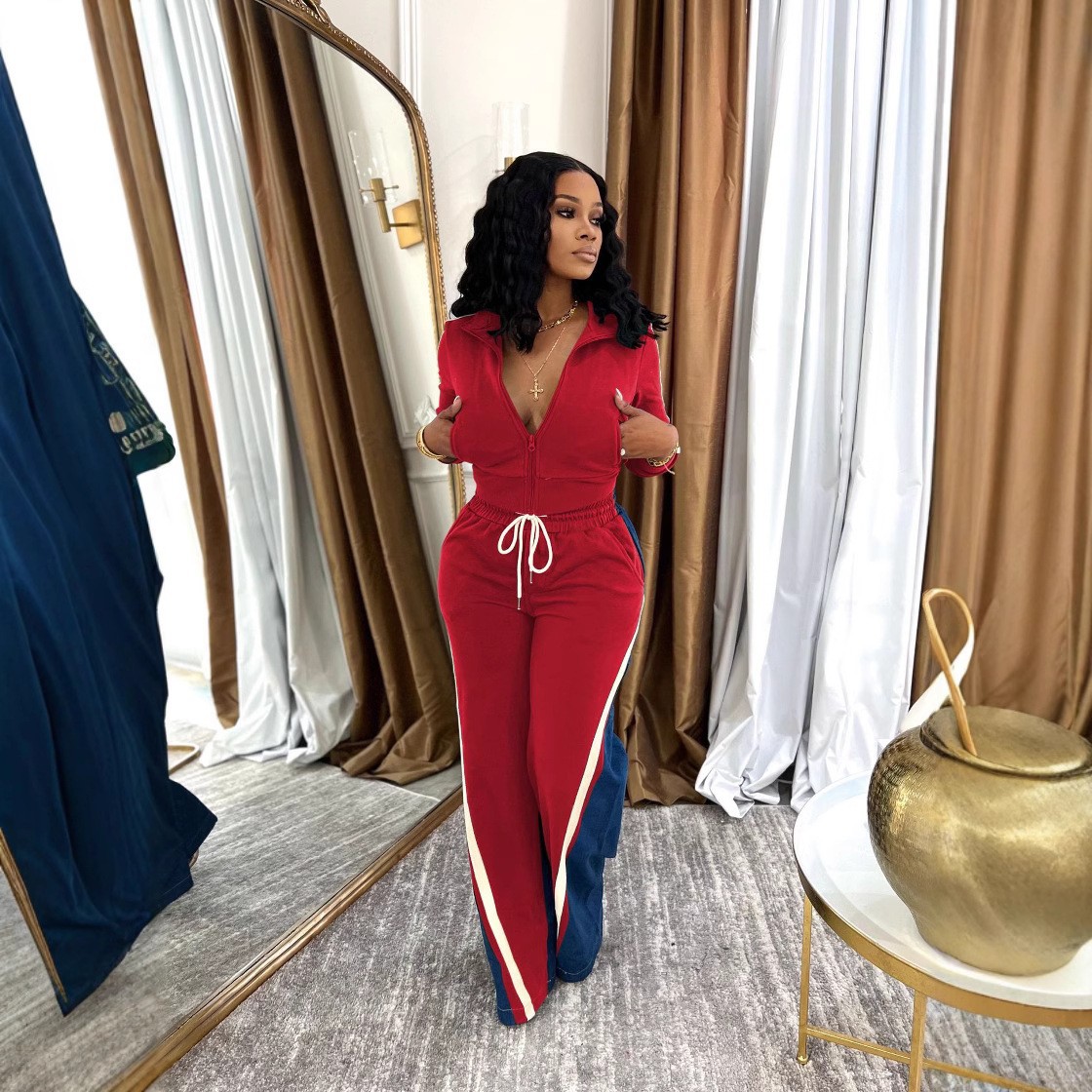 New Designer Women Set Spring and Autumn Fashion Splicing Style Sportswear Women's Leisure Outdoor Sports Two Piece Set