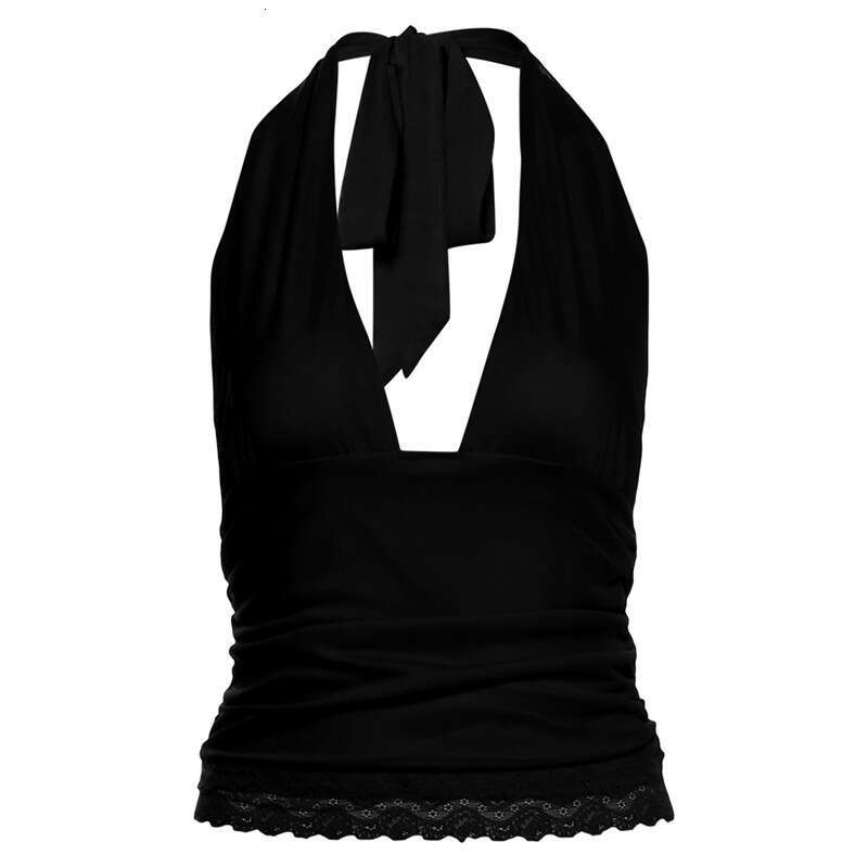 2025 Summer INS Style Fashion Casual Deep V Neck Halter Top High Waist Ribbon Skirt Set for Women dc3