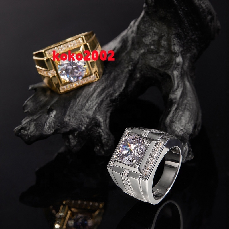 Mens Moissanite Ring 925 Silver Plated with White Golden Finish No Fade High Quality Gemstone Jewelry