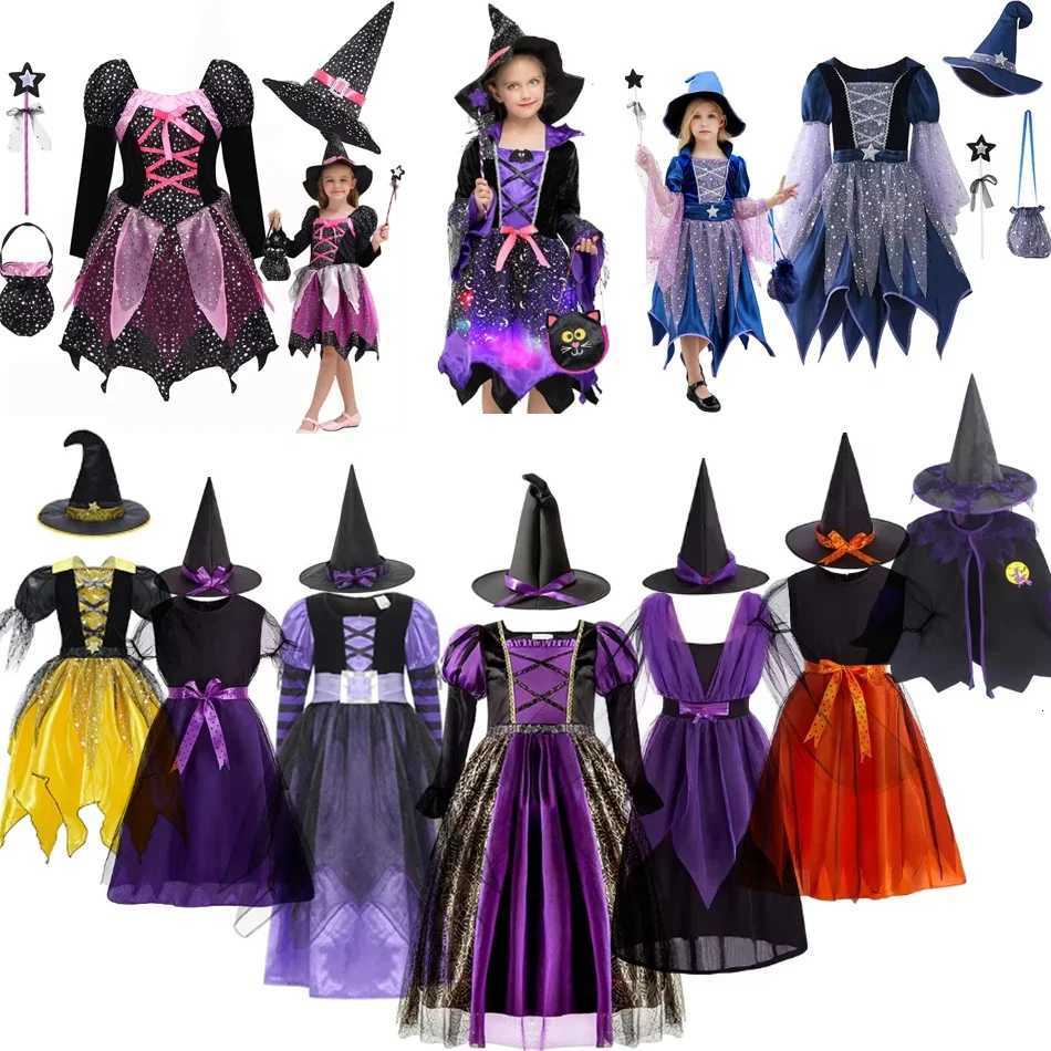 Baby Girls Halloween Witch Costume Children Cosplay Vampire Princess Dresses Kids Dress Up Clothes With Hat Carnival Par Gift Z250725