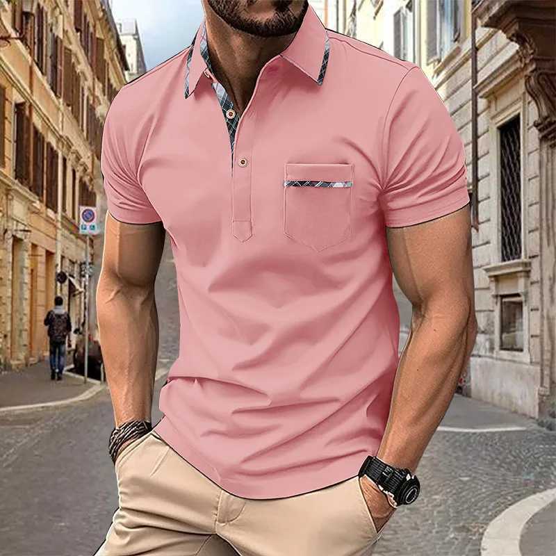 Summer New Mens Short Sleeve Polo Shirt Half Zipper Color Block Pocket Polo Shirt Fashion Casual Polo Collar ShirtXJ250725