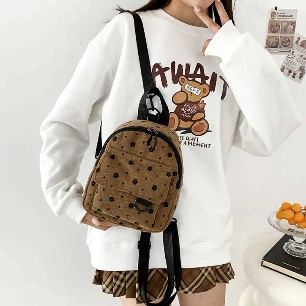 Cute Flower Print Small Backpacks Lightweight Multiple Pocket Corduroy Mini Backpack Ladies Fi Wen Shoulder Bag 4 Y250724