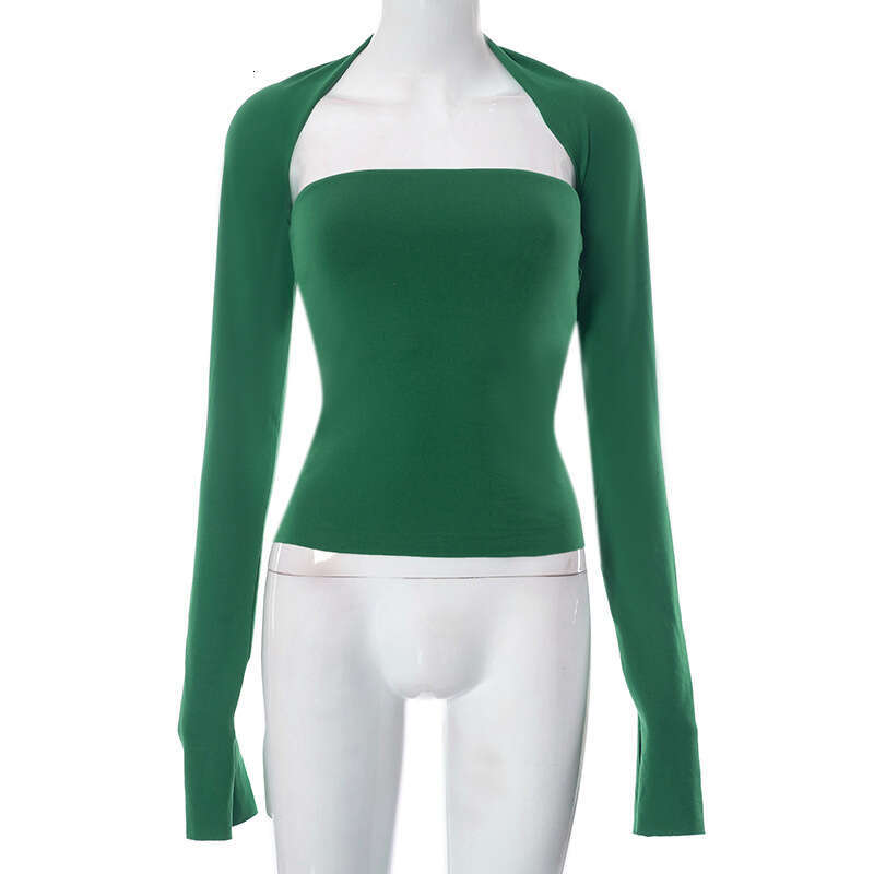 Y23tp300 Women's Summer New Solid Color Shawl Split Long Sleeve Hollow Out Backless Tube Top T-Shirt B5