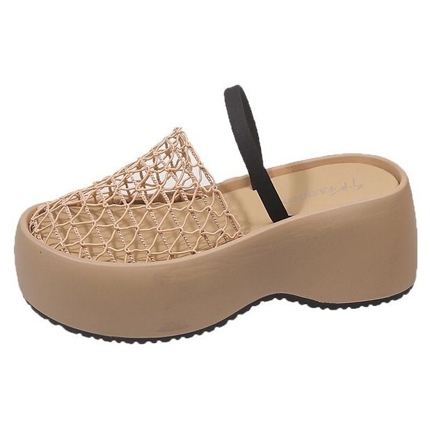 Ddmysports French Style Platform Thick Sole For Women New Hollow Breathable Wedge Half Slippers Small Height Increasing Sandals Outdoor Shoes