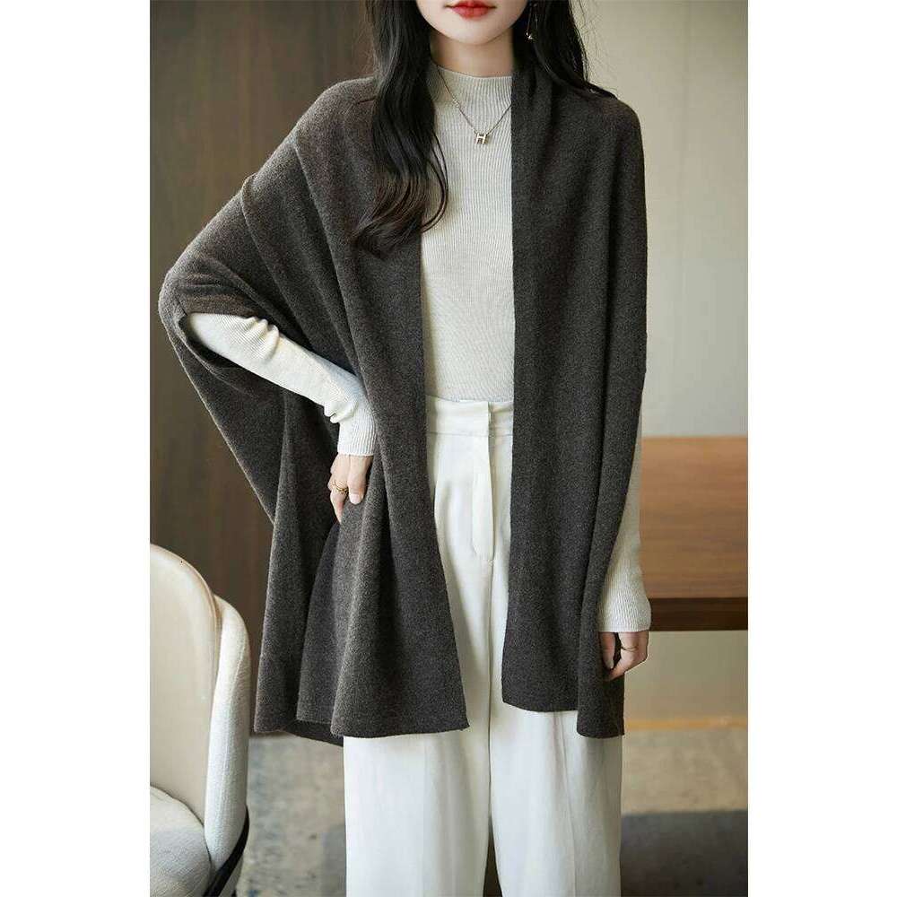 New Women 100% Merino Wool Sweater Casual Warm Shawl Cardigan Loose Cashmere Knitwear Autumn Winter Soft Cozy Tops Clothing MDNG