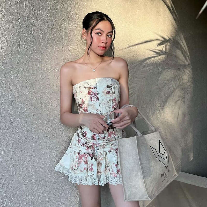 2025 Spring New Women's Solid Color Slim Fit Tube Top Vest Fashion High Waist Skirt Set cb3
