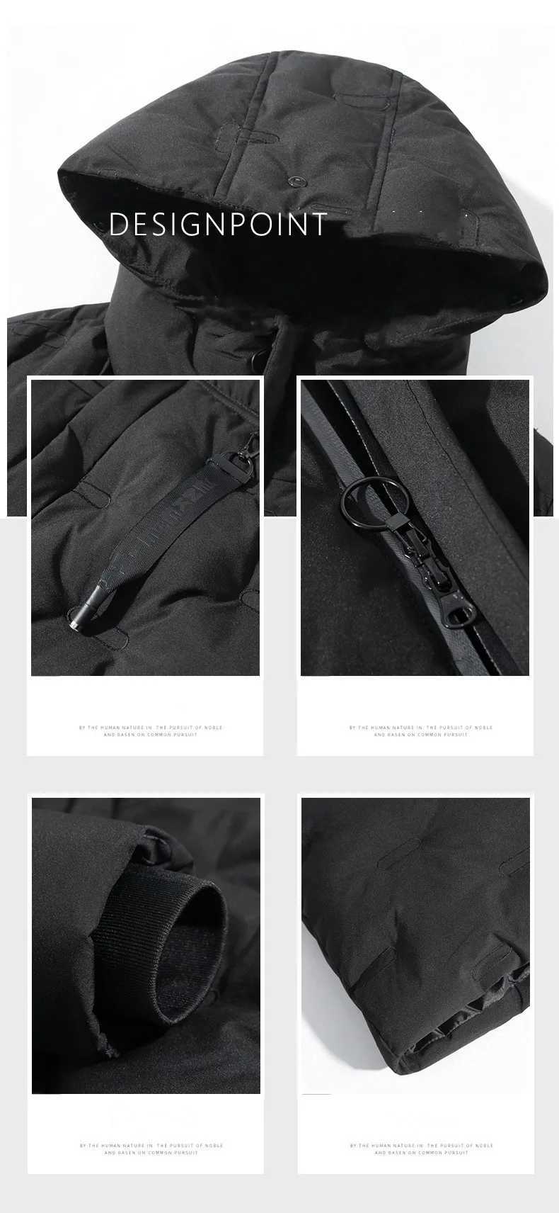 Mens Winter Long Thick Warm Down Jacket Casual Fashion Solid Slim Hooded Zipper Outerwear Coats Overcoat Hat Fashion Down Jacket X250725