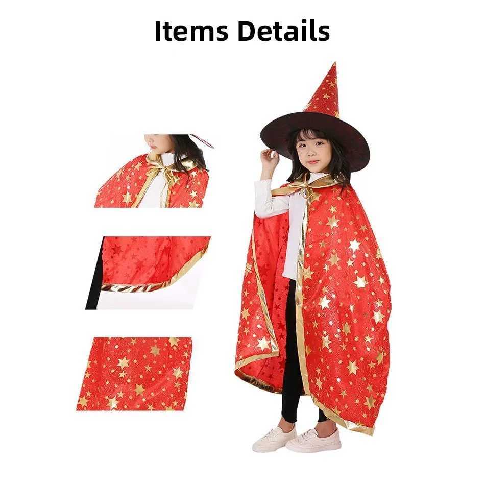 Children Halloween Cloak with Witch Hat Teens Christmas Costume Kids Star Par Robe Boy Girl Birthday Lace Up Photography Props Z250725