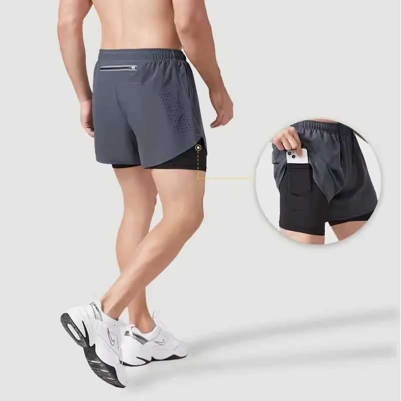 Mens Running Shorts Quick-drying Fitness Black Double Layer Shorts Men New Sport Workout Training Bodybuilding Short Pants W250724
