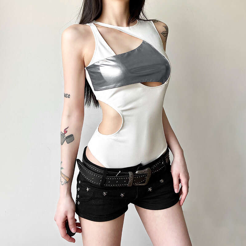 2025 Women's Spring New Street Fashion Sexy Hollow Out Patchwork Jumpsuit for Women 93e