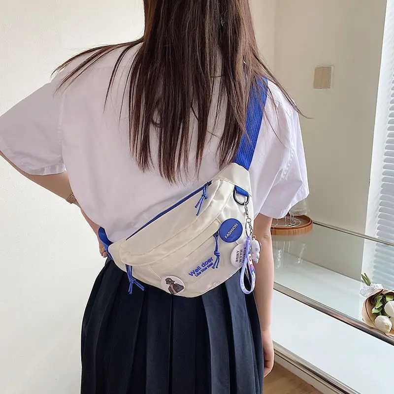 Simple Unisex Shoulder Waist Bag Japanese Small Ch Bag Ladies Shoulder Bag Student Crossbody Bag Badge Decorative Nylon Material Y250724