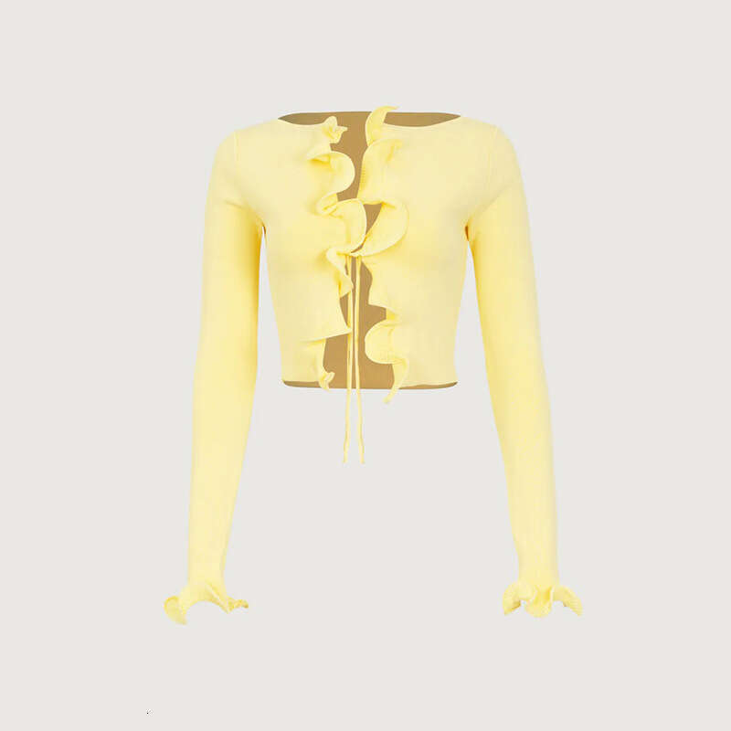 Autumn New Hot Girl Style Cardigan Lace-up Crop Sexy Long Sleeve Wave Edge Short Women's Top 3c4