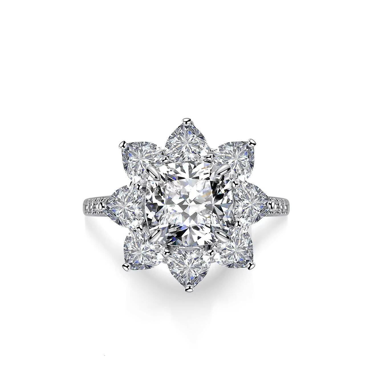 Wholesale 925 Sterling Silver Casual Rings for Ladies D Color Sunflower Design Cushion Cut Moissanite GRA Certificate Weddings