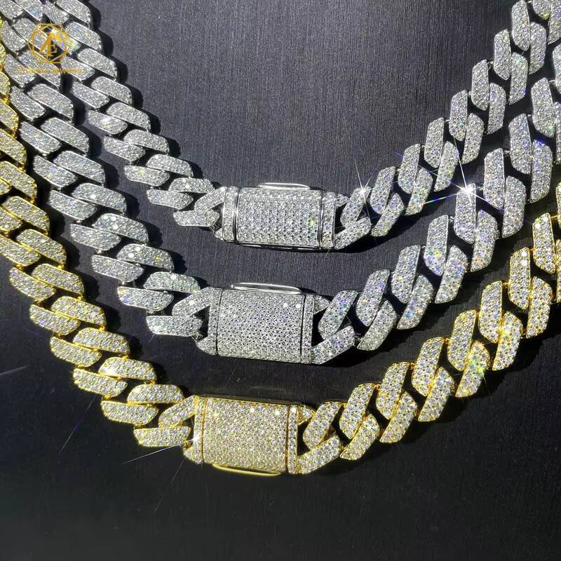Pass Diamond Tester Moissanite Hip Hop Jewelry 925 Silver 8MM 10MM 12MM 13MM Iced Out Cuban Link Chain Mens Mossanite Necklace