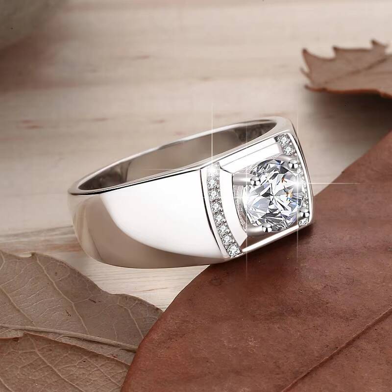 Fine Jewelry 1CT VVs1 Moissanite Synthetic Diamond Heavy S925 Sterling Silver Men Rings of Gifts