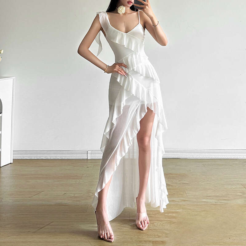 2024 Summer New Women's Solid Color Slim High Waist Fashion V-neck Strap Backless Dress 40c