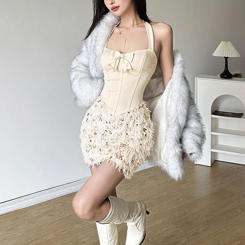 2023 Autumn Winter New Women's Solid Color Slim High Waist Fashion Halter Sexy Backless Dress 869