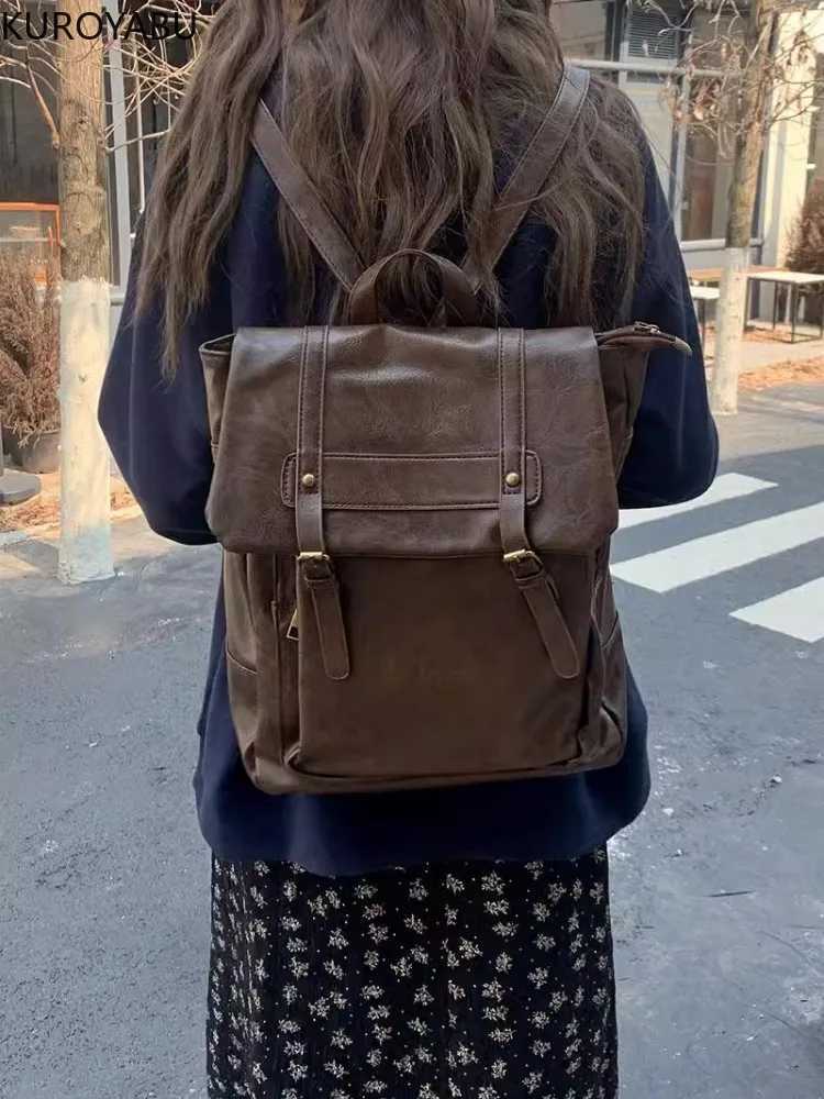 Vintage Brown Jk Backpacks Wen High Street Preppy Style Pu Leather Backpack Ladies Harajuku Casual School Bag Fi Y2k Bags Y250724
