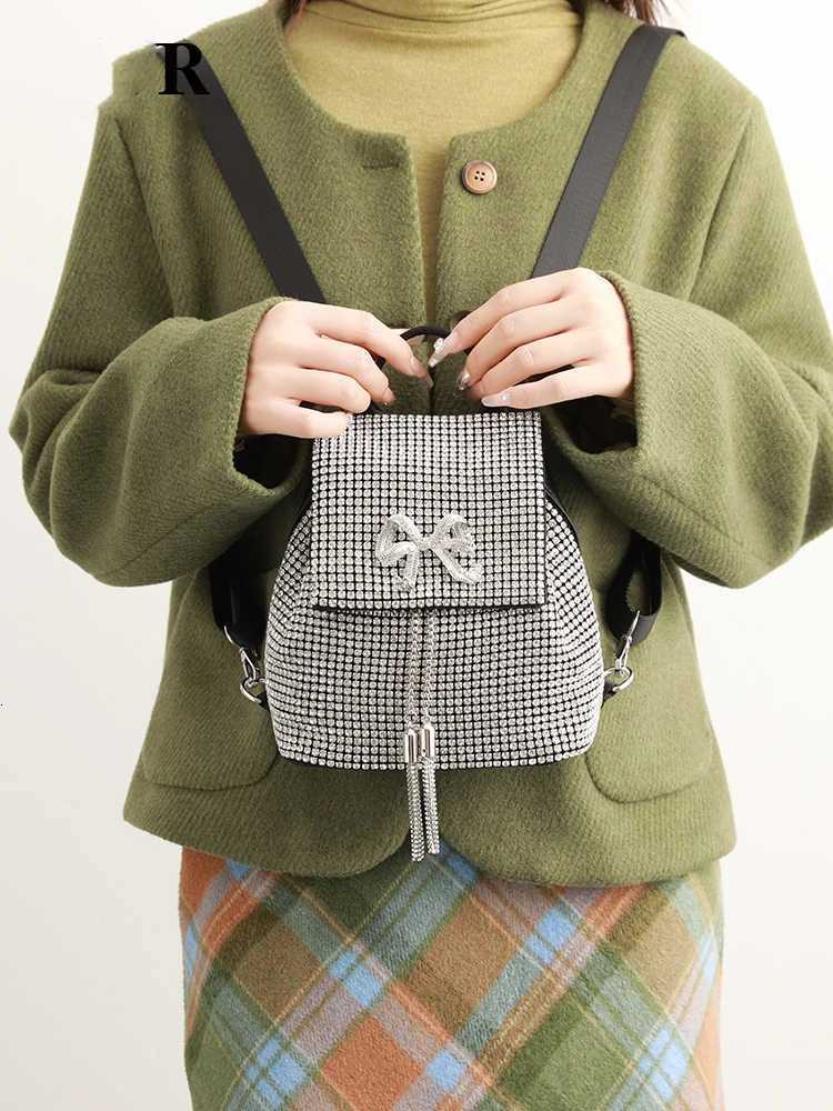Luxury Designer Diamond Backpack for Women New Versatile Cute College Student School Bags High-end Chic Bow Bucket Bags Y250724