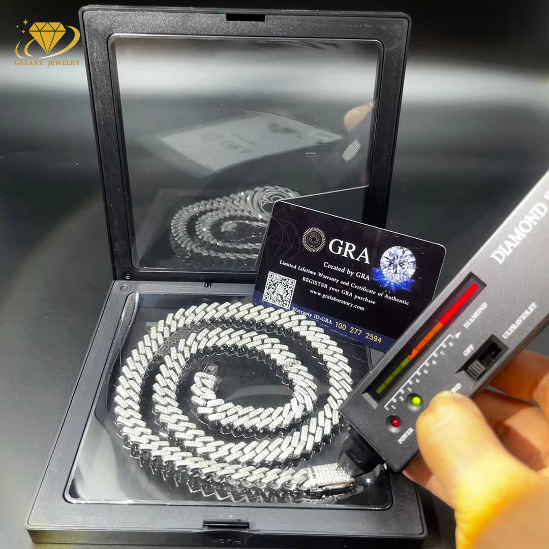 Customs Not Easy to Tangle Style Cuban Chian Pass Diamond Tester 10mm-16mm S925 Iced Out D VVS1 Moissanite Cuban Link Chain