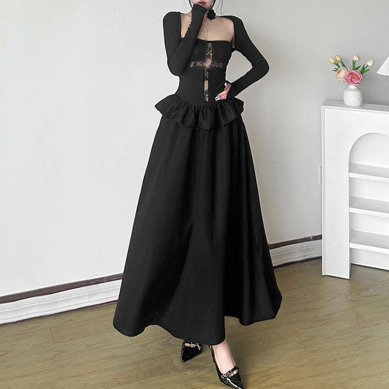2024 Autumn New Women's Solid Color Long Sleeve Cardigan Fashion Strapless Dress Two-Piece Set 2c8