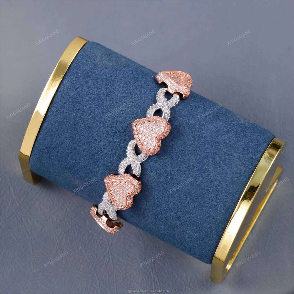 Fashion Heart Style VVS Moissanite Infinity Link S Sier Hip Hop Iced Out Dia Cuban Bracelet