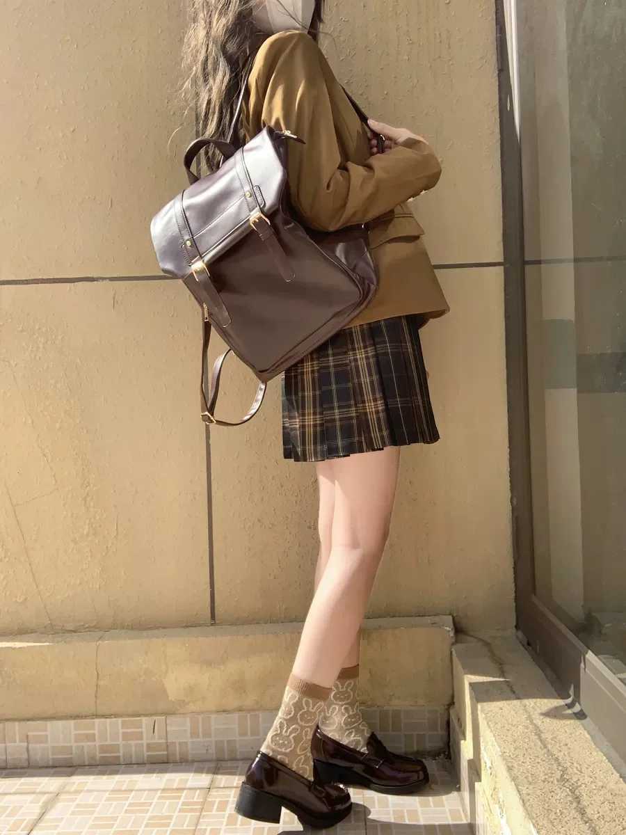 100% Authentic Brown Backpacks Wen High Street Preppy Style PU Leather Mini Backpack Ladies Harajuku Casual School Bag New Y250724