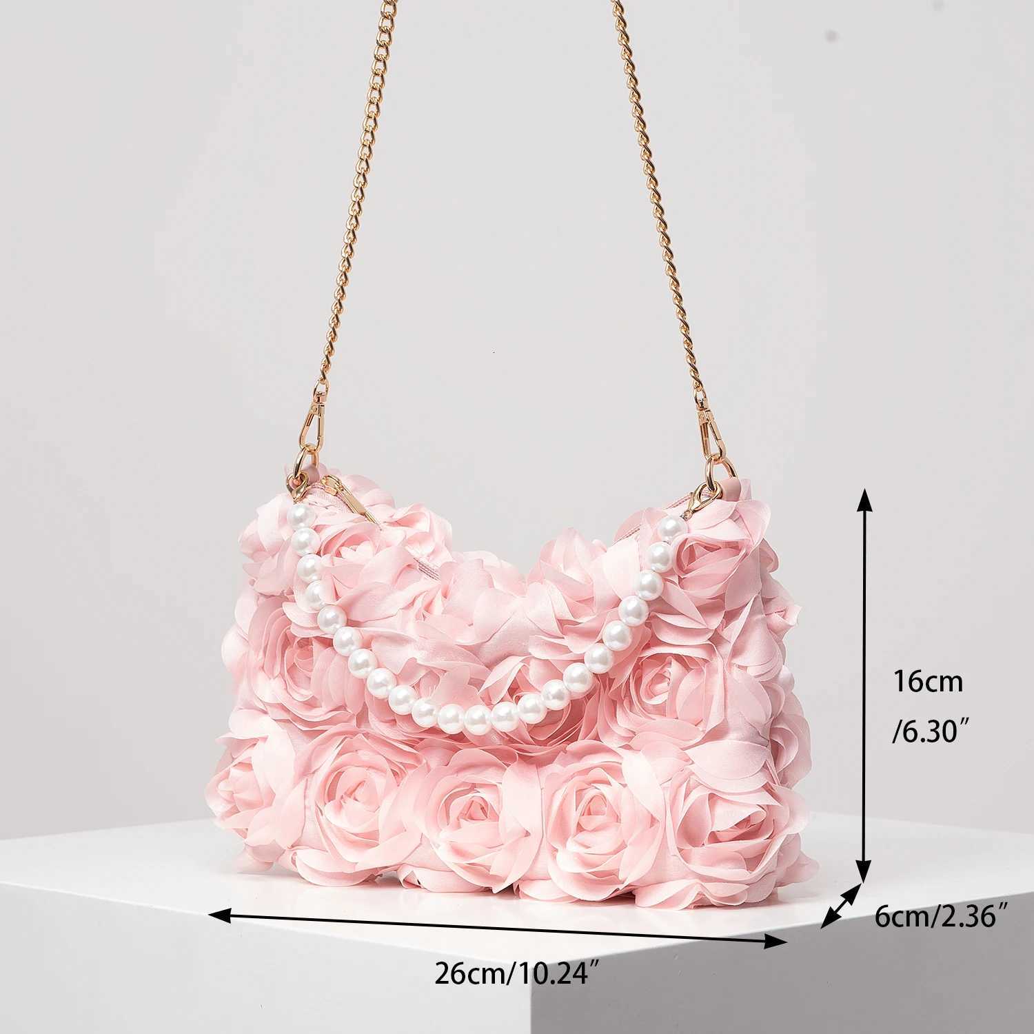 Luxury Rose Flower Tote Bags for Ladies Prom Dresses for Women Metal Chain Crossbody Bag Elegant Bag for Women Wedding Items Y250725