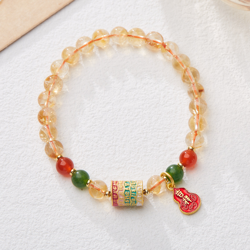 New Design Chinese Style Versatile Citrine Bracelet with Gourd Charm Auspicious Unique Hand Jewelry for Women