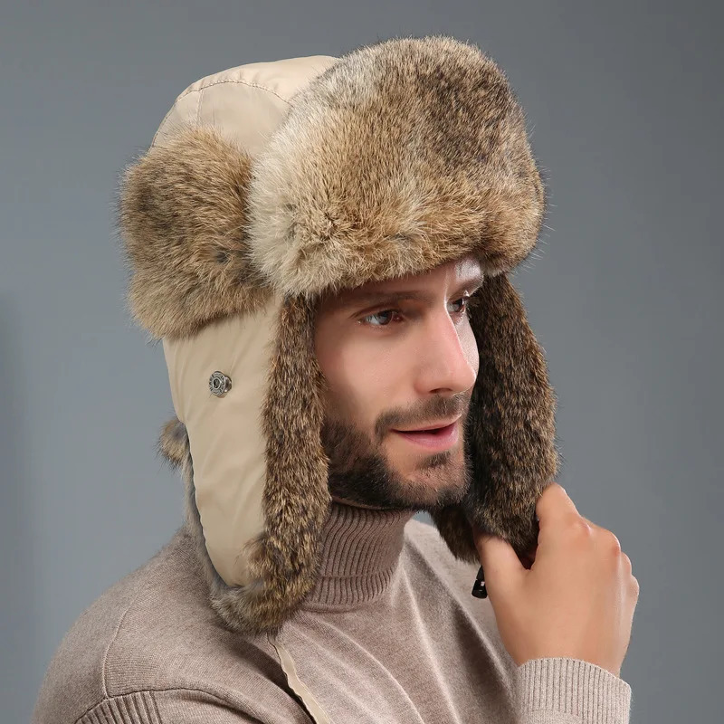 Russia Winter Fur Hat Unisex Outdoor Windproof Super Warm Rabbit Fur Bomber Hats Natural Soft Natural Rabbit Fur Caps 250724