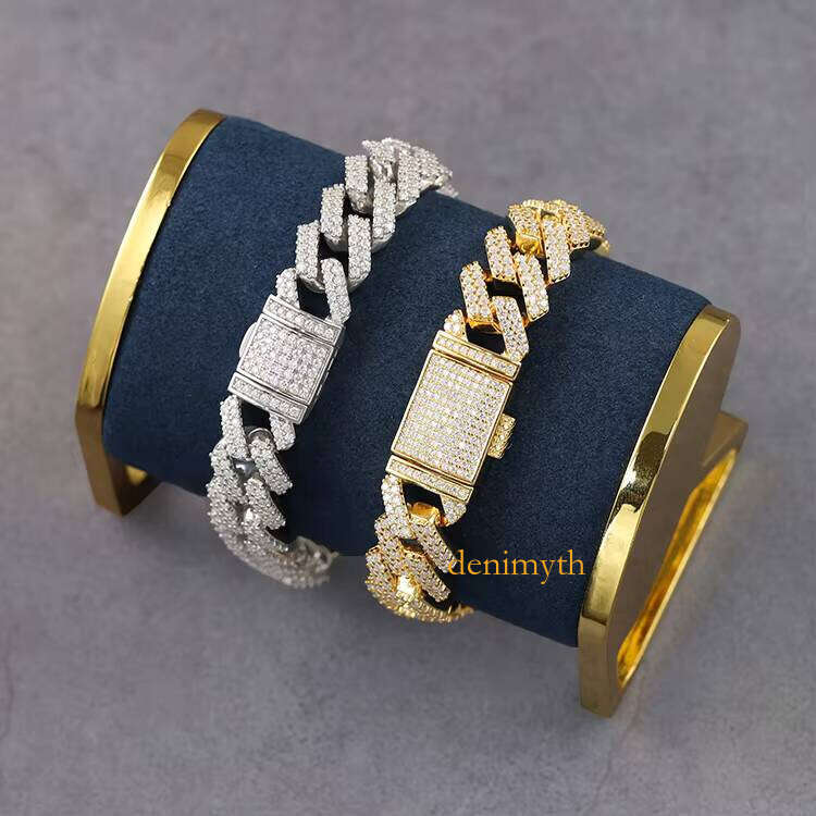 Hip Hop Jewelry 8mm 10mm 12mm 2Rows S Sterling Bracelet VVS Moissanite Dia Cuban Link Chain