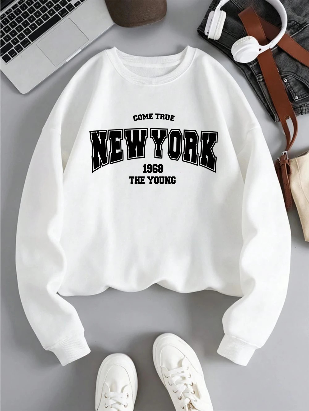Cartoon Hoodie York 1968 Letter Printing Sweatshirt Soft Breathable Loose Crewneck Pullover Fashion Female Clothing 250725