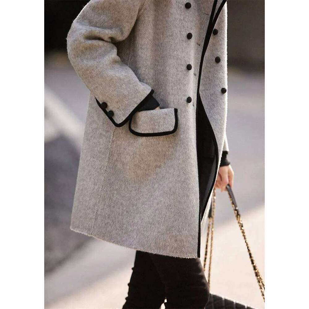 Designer Clothing New Women's Gray Mid Korean Commuting Fashion Office Women Long Suit Notched Collar Woolen Coat Autumn Winter Fashion