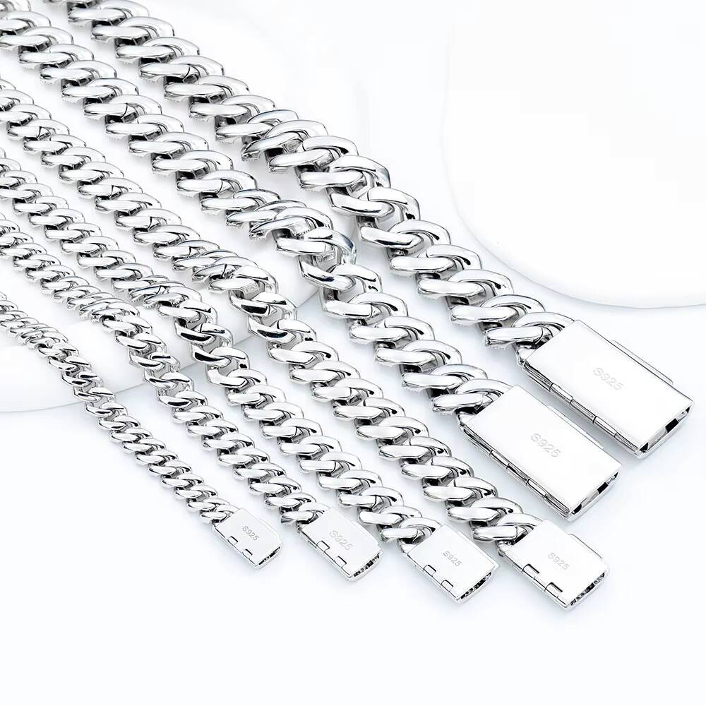Hip Hop Jewelry 925 Sterling Silver Moissanite Cuban Chain8mm 10mm 12mm 14mm 18mm 20mm Miami Cuban Necklace Chain