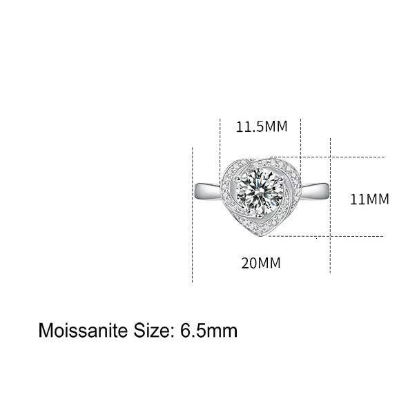 R.Gem. 925 Sterling Silver Moissanite Diamond Engagement Ring for Women