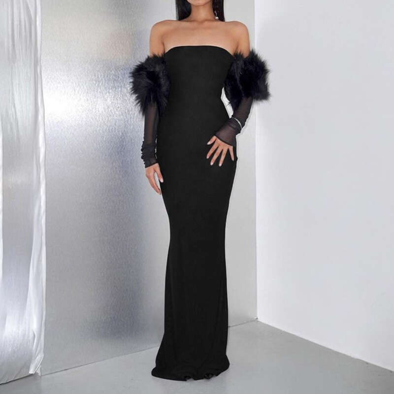2024 Autumn New Women's Solid Color Slim High Waist Fashion Off-Shoulder Tube Dress c9b